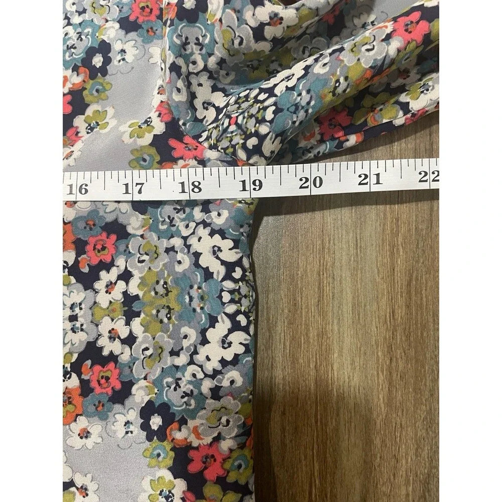 J.CREW Womens Silk Gray Misty Fog Floral Navy Trim 3/4 Sleeve Shift Dress Sz 6